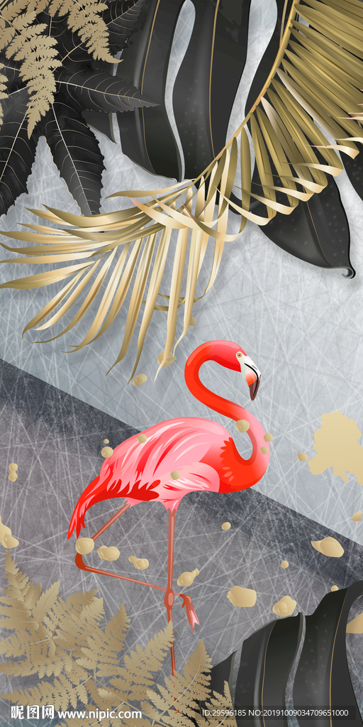 火烈鸟装饰新玄关画 TIF分层