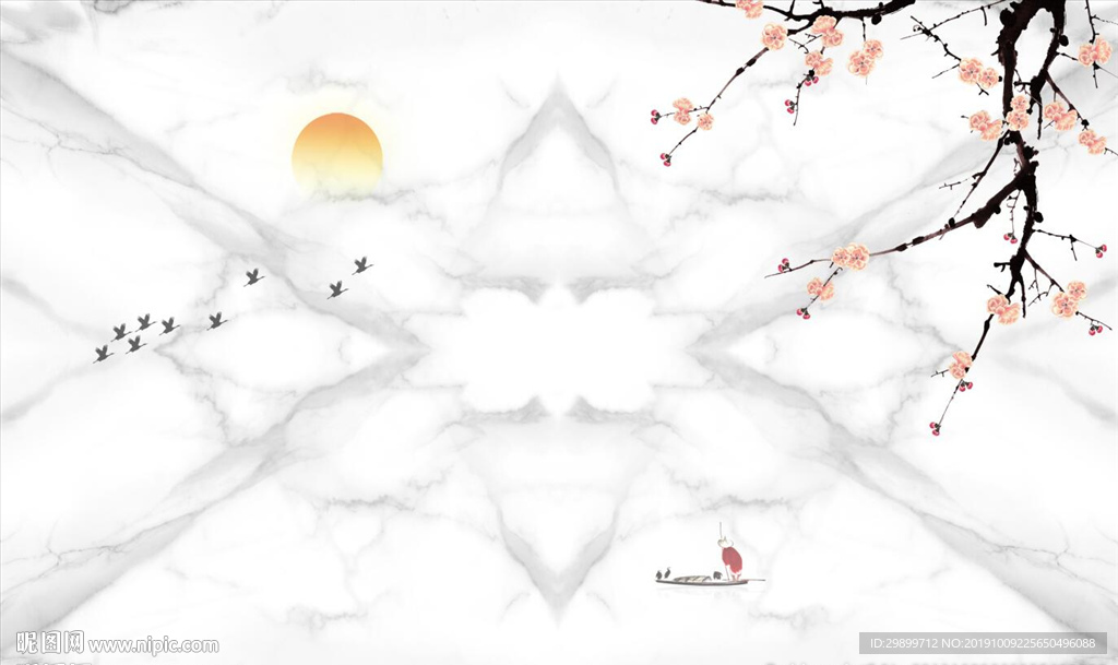 花鸟石纹背景墙