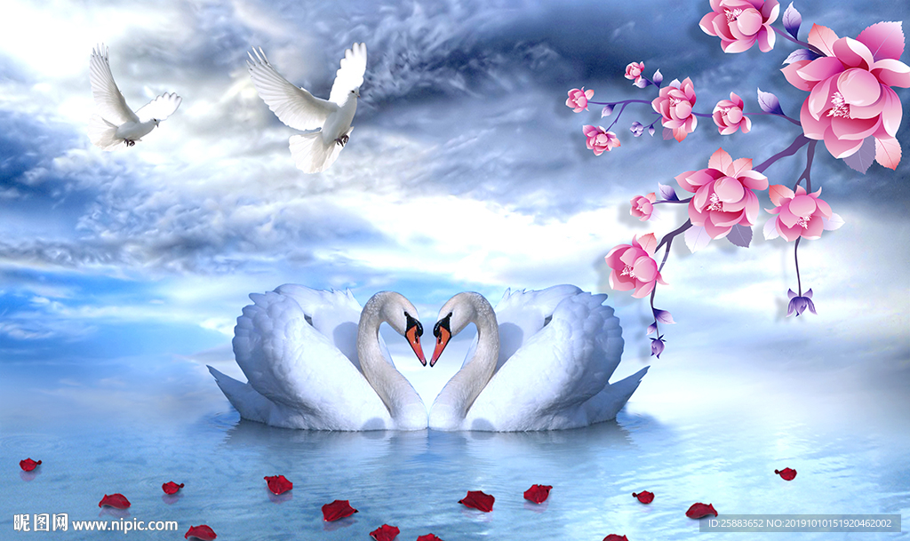 浪漫天鹅湖电视背景墙