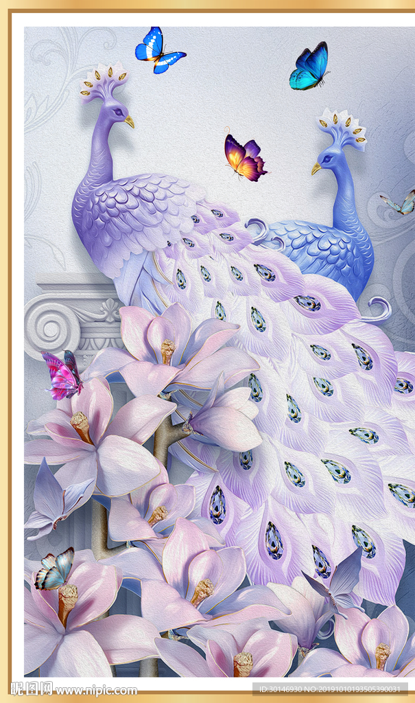 中式浮雕孔雀装饰画