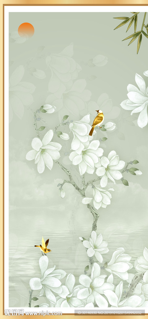 中式白玉兰装饰画