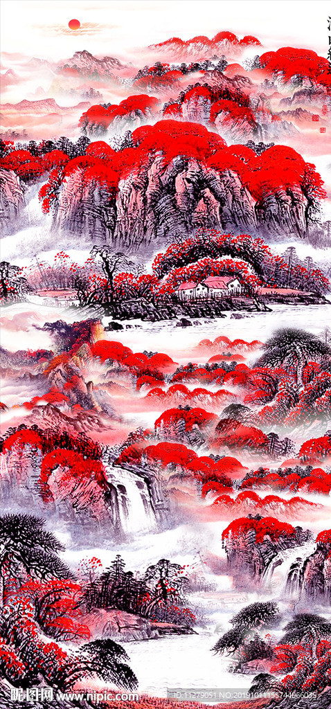 漫山红遍山水风景装饰画