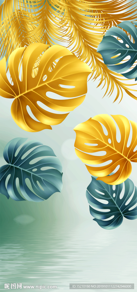 金色叶子玄关背景墙