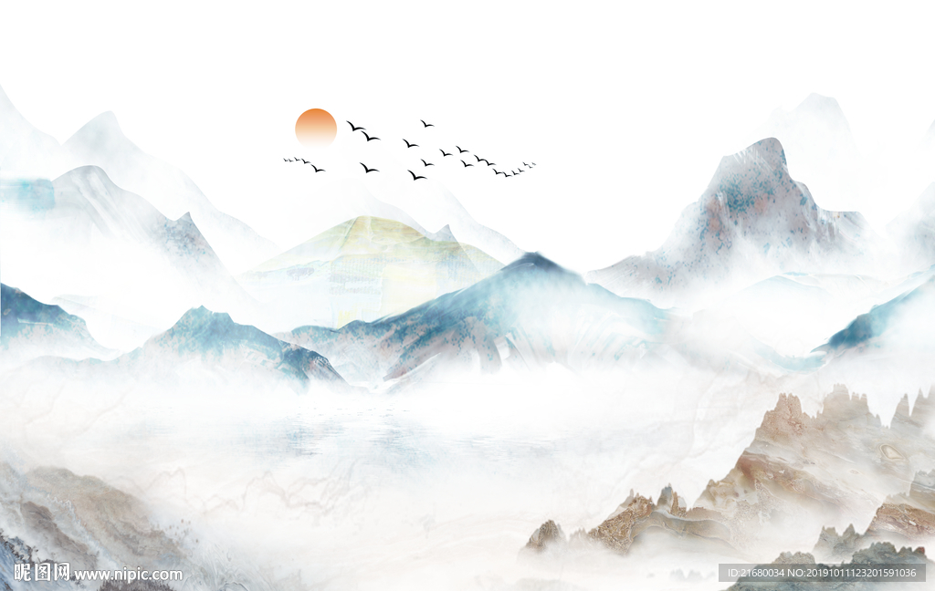 新中式山水抽象背景墙