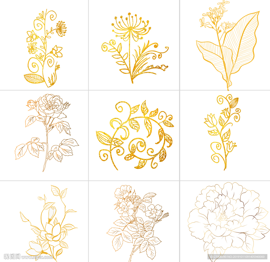 金色线条花卉