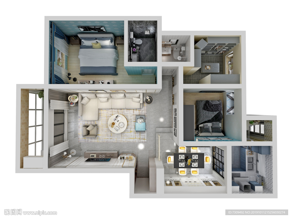 简欧风格家居装修户型效果图