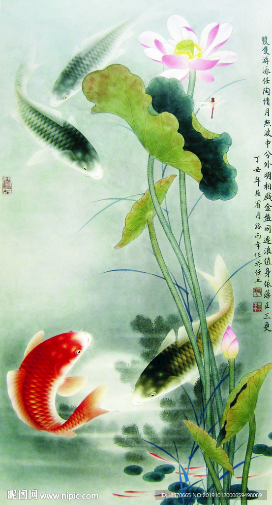 水墨荷花玄关背景