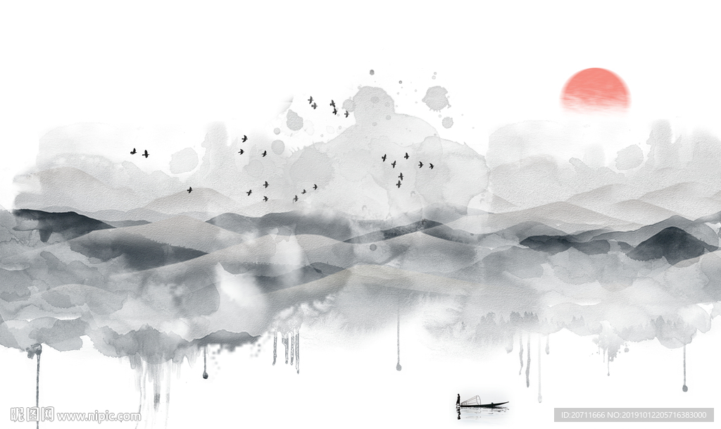 泼墨山水意境山水画