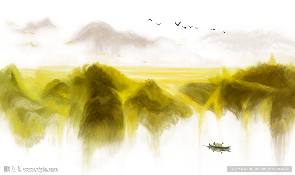 禅意金色山水画背景