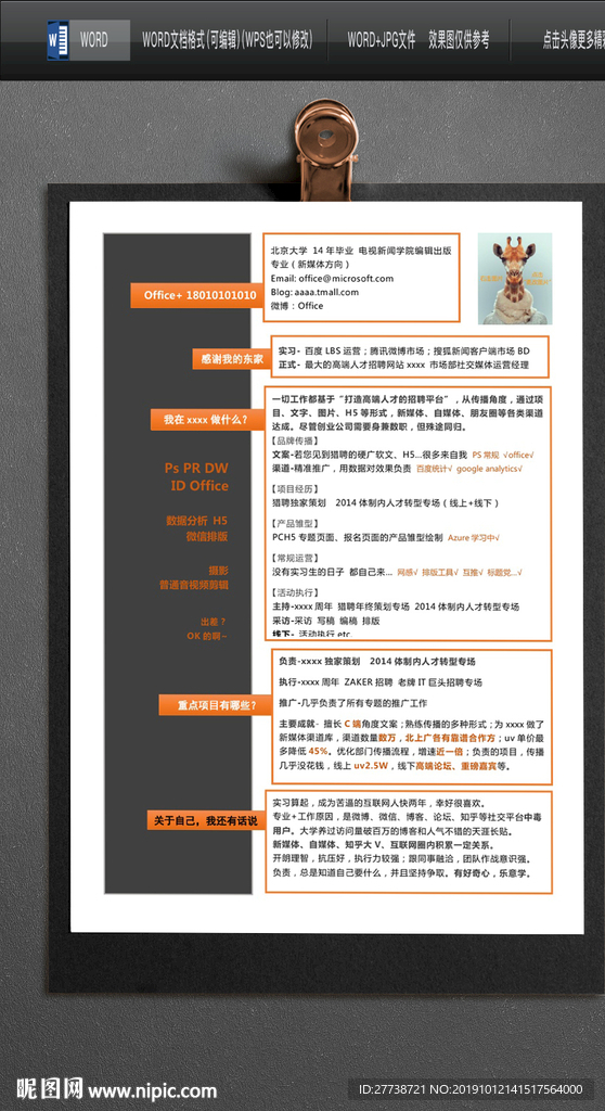 简约word个人求职简历图片