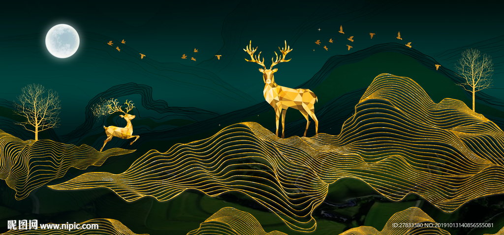 新中式简约麋鹿背景墙