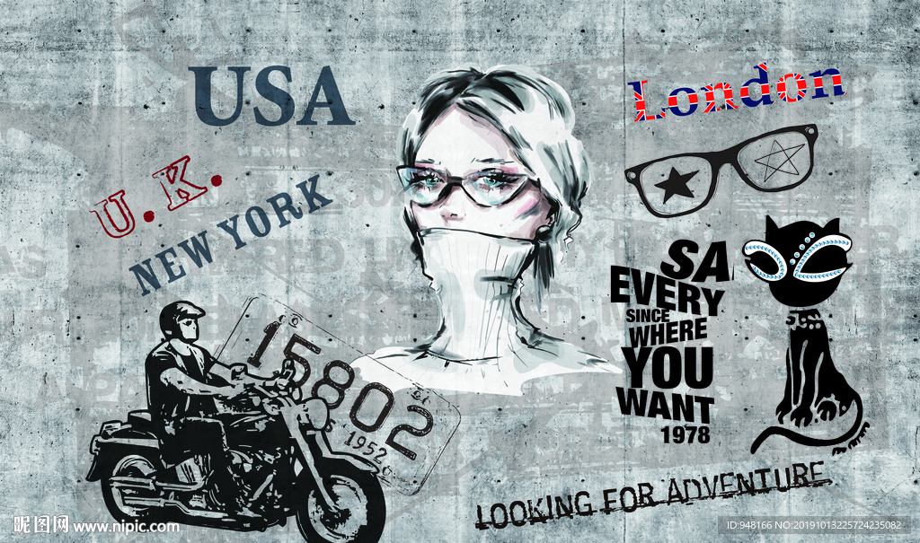 涂鸦美女装饰画背景墙