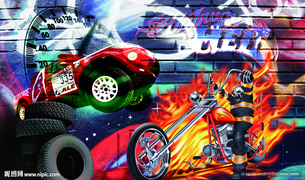 涂鸦汽车装饰画背景墙