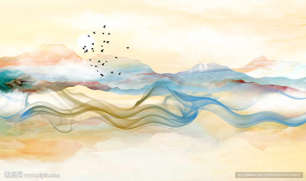 新中式抽象线条背景墙