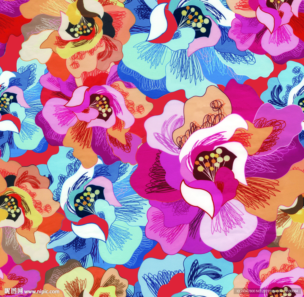 手绘花 数码印花 花卉 矢量