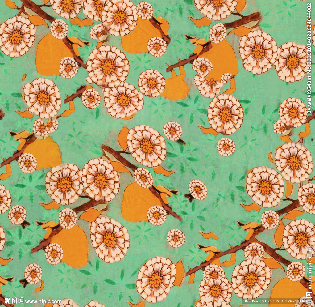 手绘花 数码印花 矢量