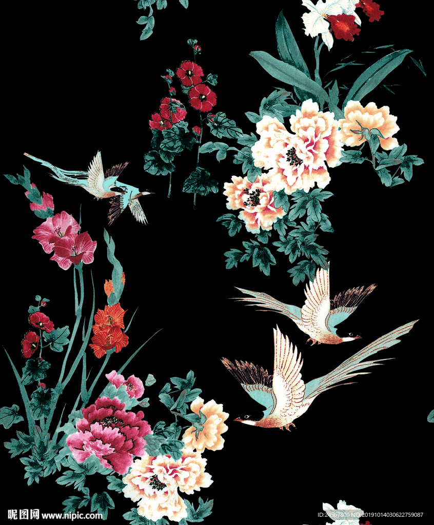 手绘花 数码印花