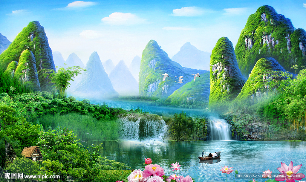 清新桂林山水电视背景墙