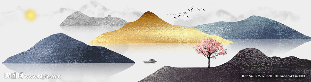 新中式山水轻奢床头客厅装饰画