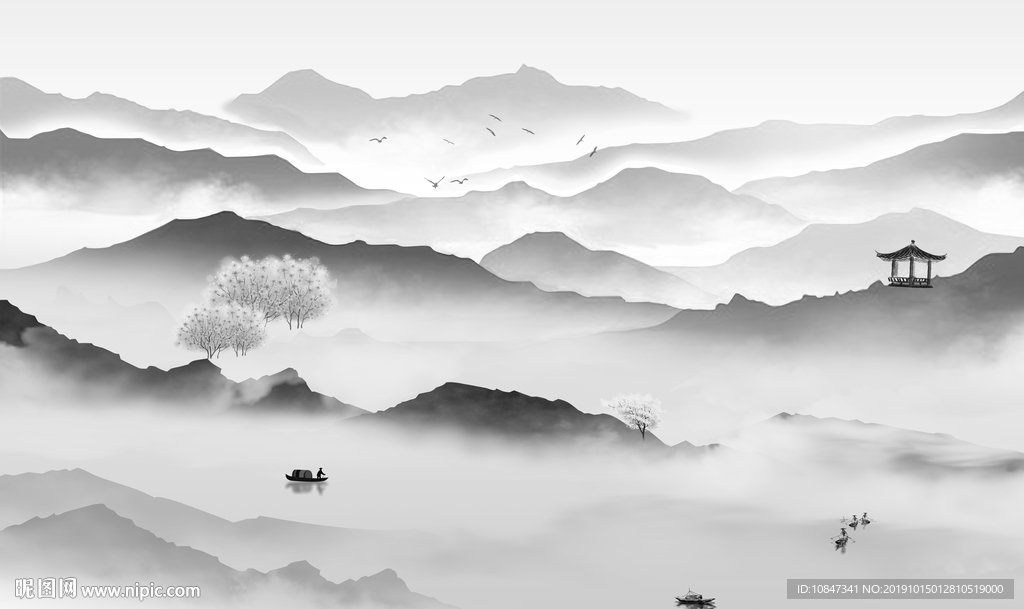 奢华灰色山水画 TIF分层画