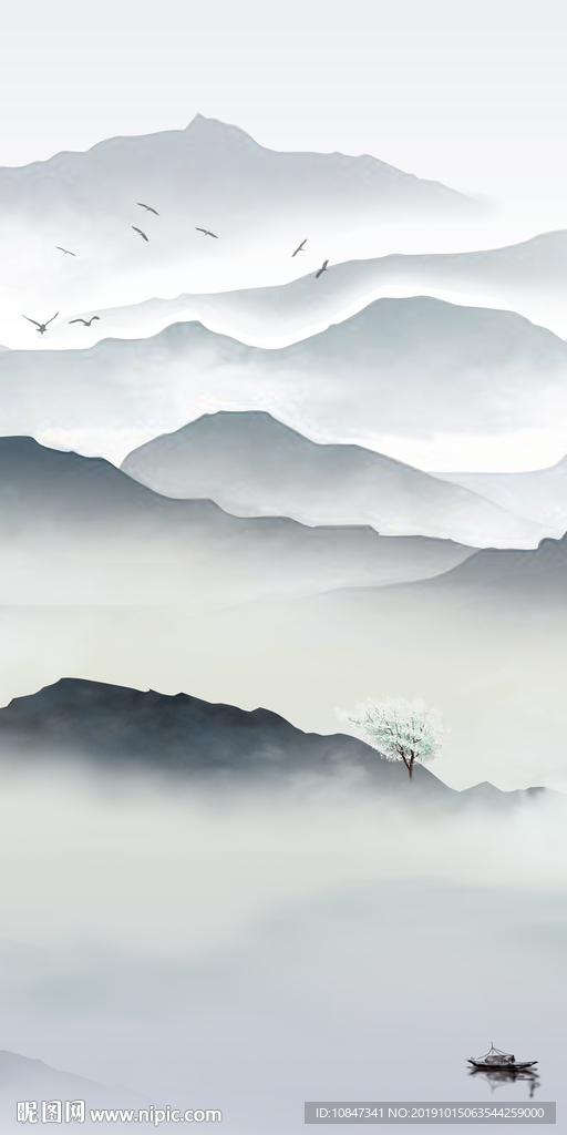 中式 新品国画山水 TIF分层