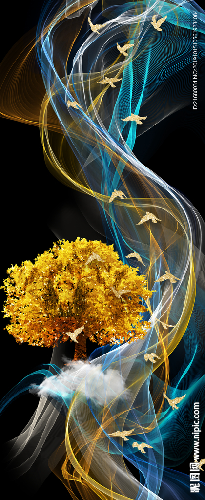 新中式抽象线条麋鹿晶瓷装饰画