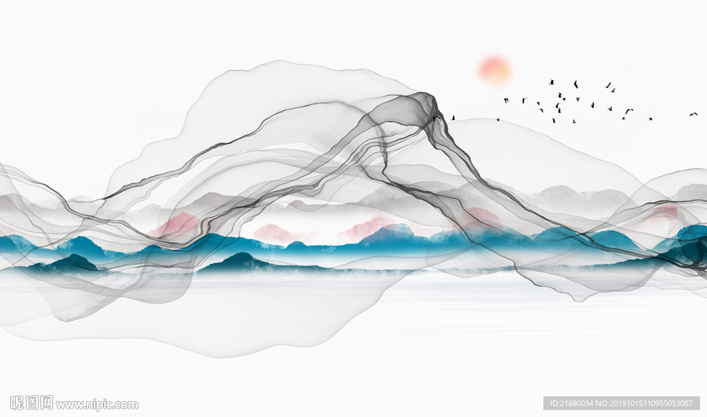 新中式抽象线条背景墙