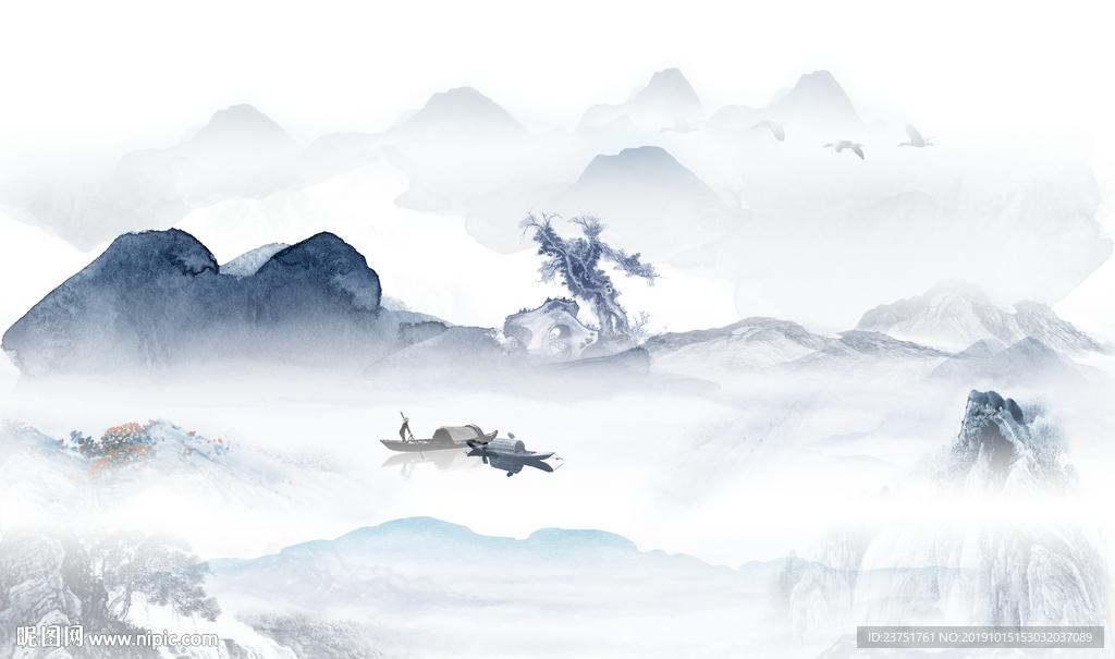 手绘山水