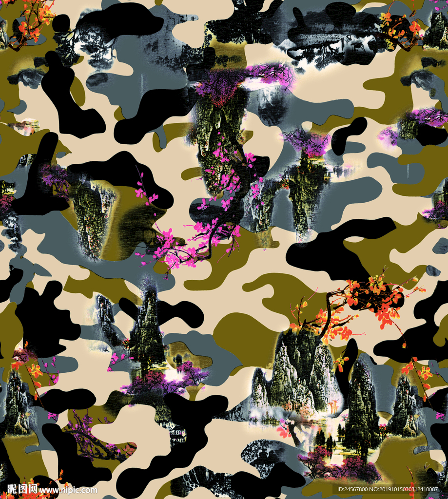 迷彩 数码印花 山水 花