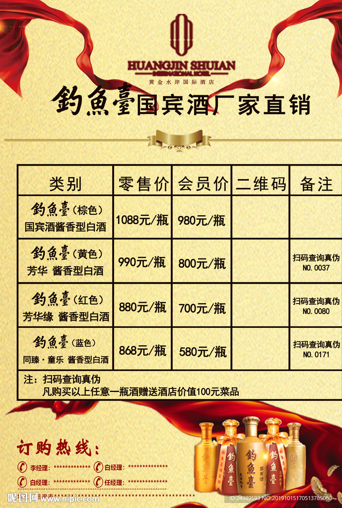 钓鱼台酒 价格牌 海报 广告