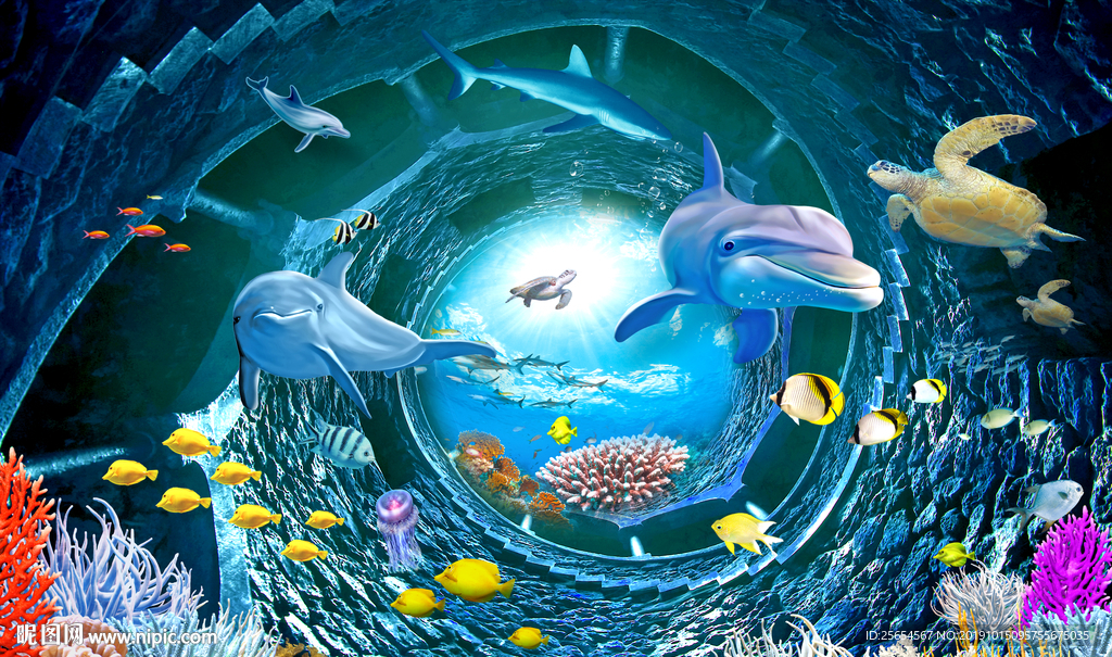 3D海底电视背景墙