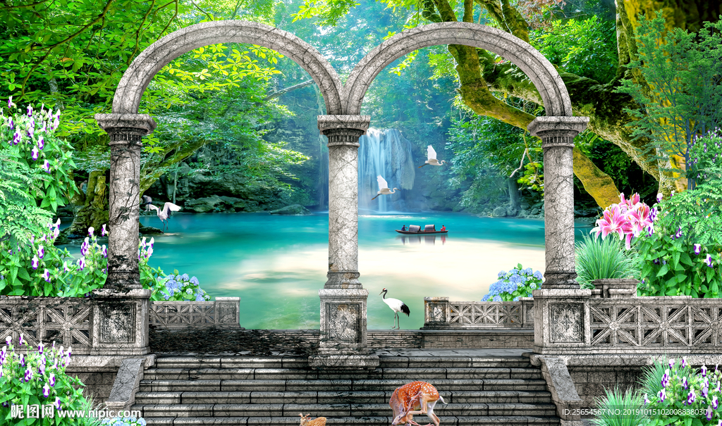 欧式流水生财背景墙