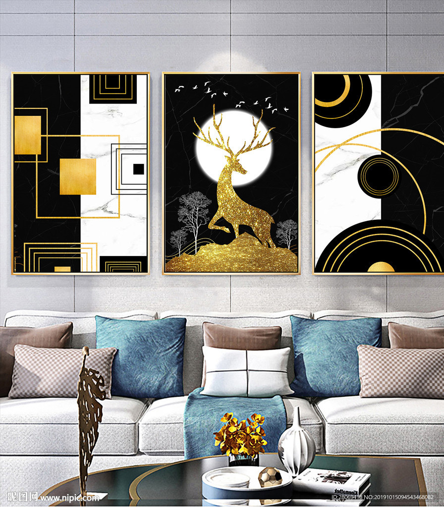 抽象麋鹿北欧装饰画