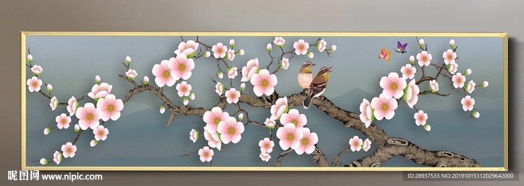 原创手绘梅花花鸟装饰画壁画