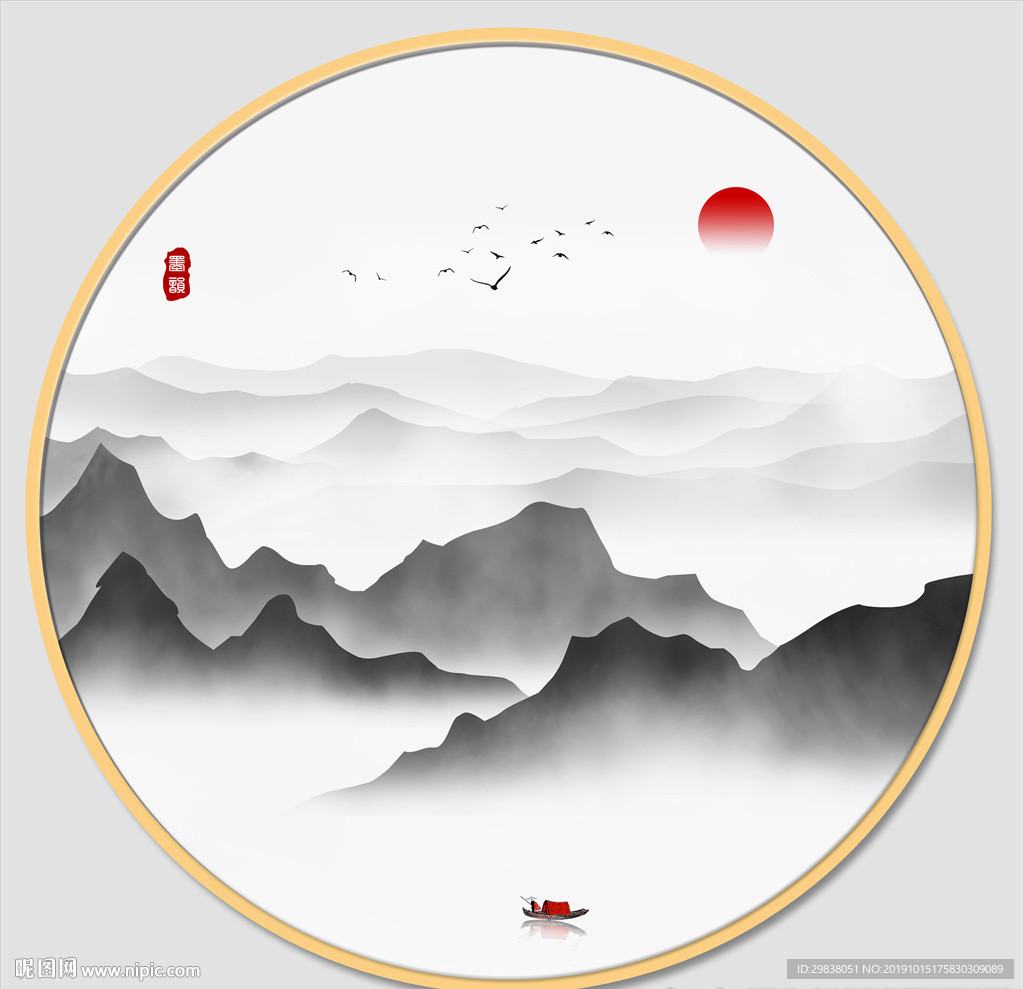 圆形山水画
