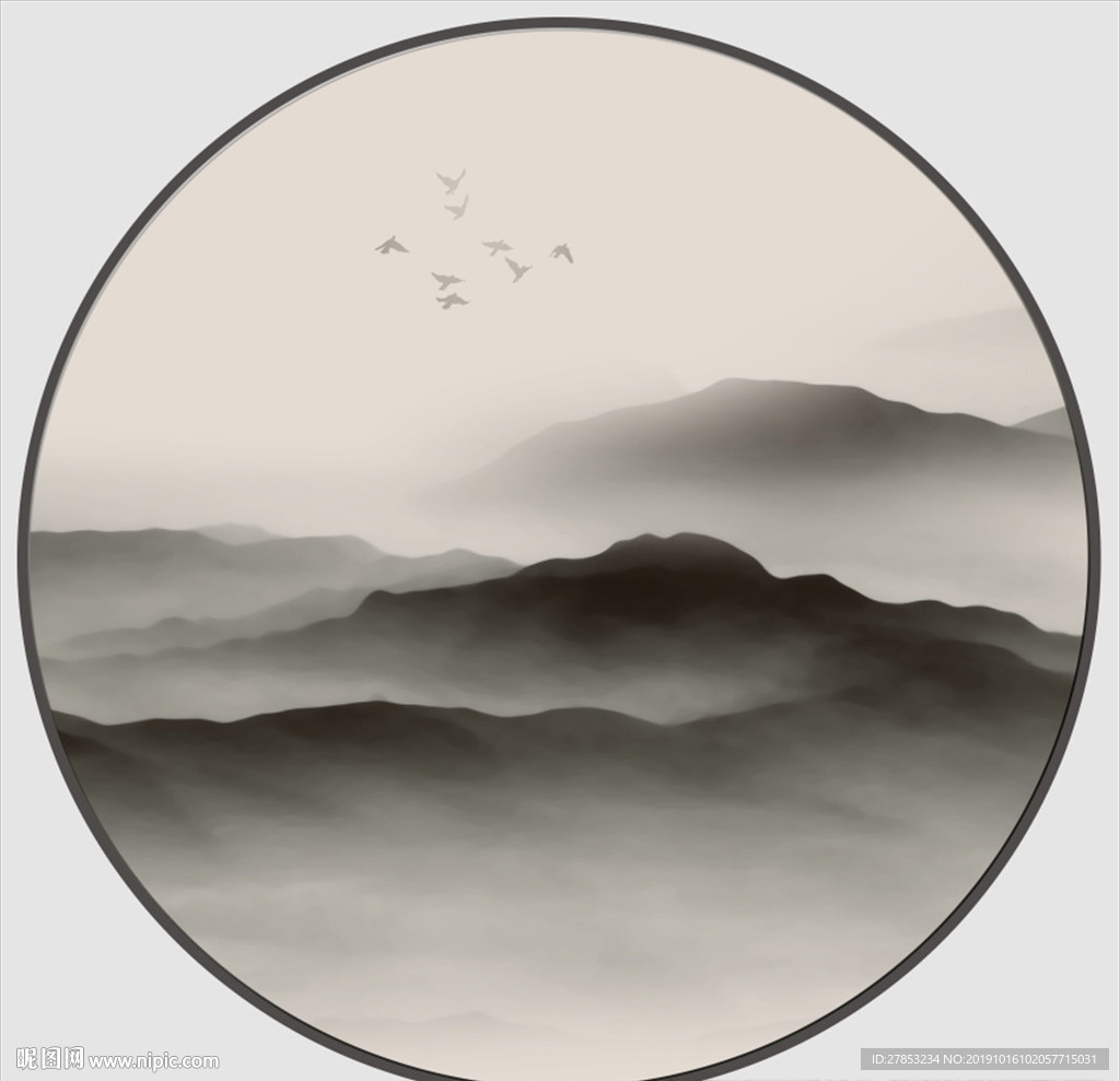 新中式圆形挂画装饰画圆形玄关画