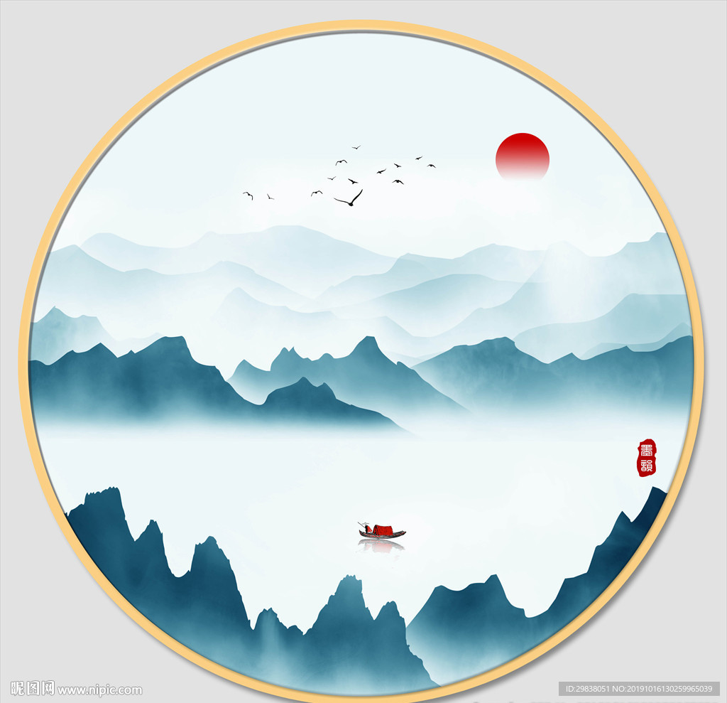 圆形水墨画