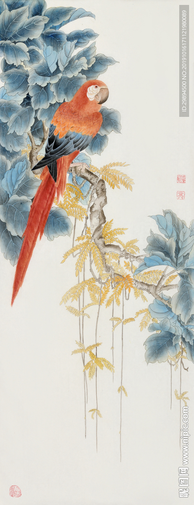 鹦鹉工笔中国风水墨装饰画