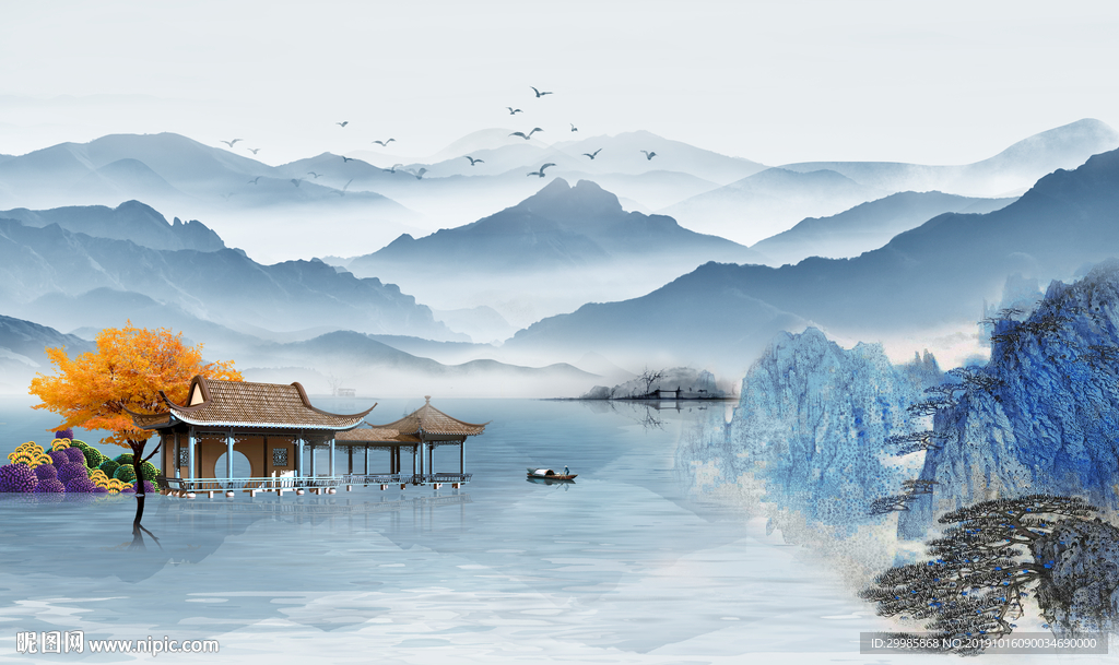 现代新山水中式画 tif分层