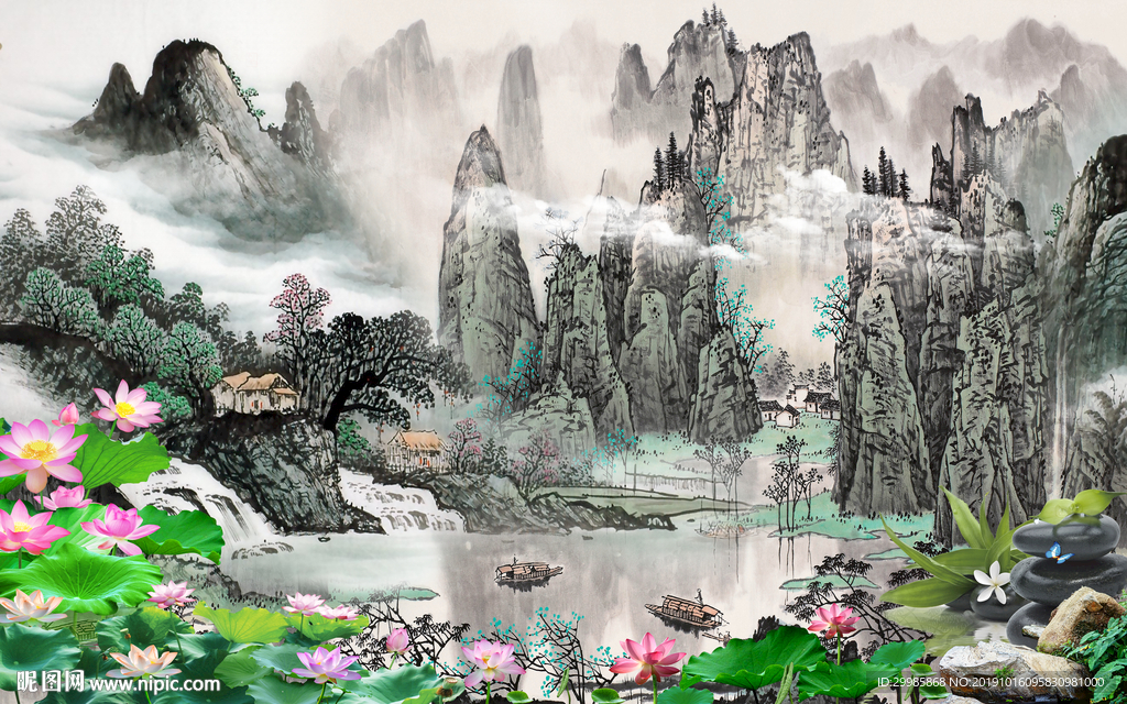 新款山水风景画 tif分层