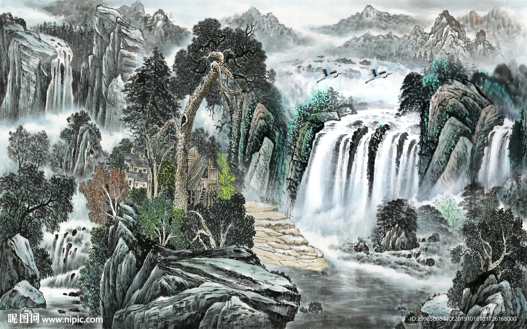 高档 山水风景画 tif分层