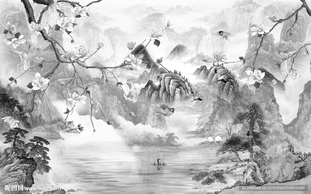 大气灰色山水画 TIF分层