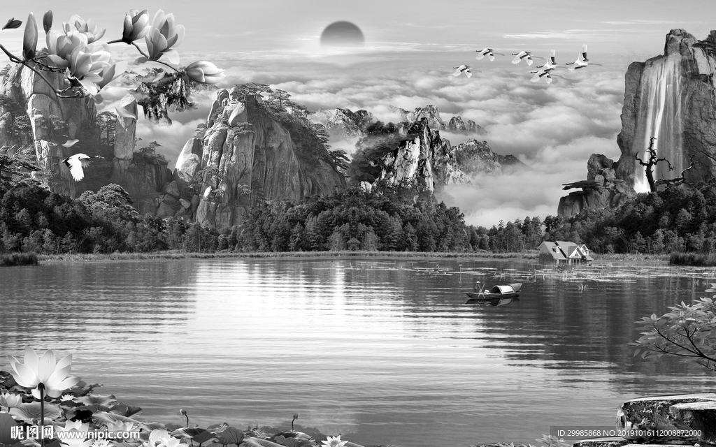 高山灰色山水画 TIF分层