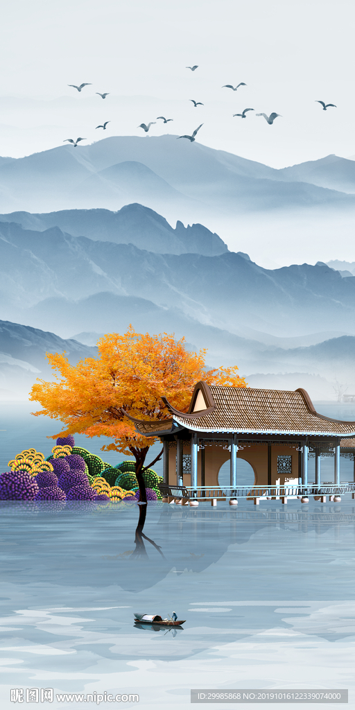 高档中式山水图 tif分层