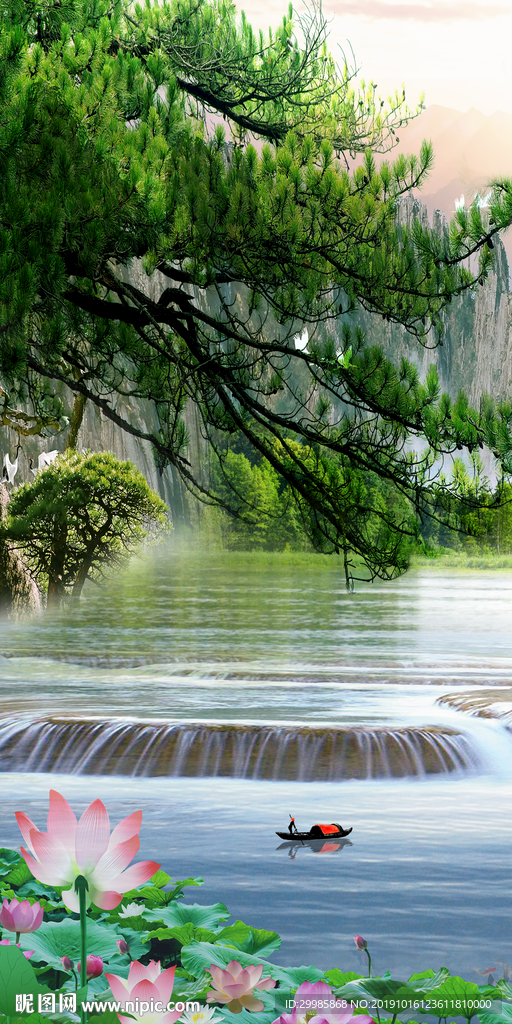 别墅中式山水图 tif分层