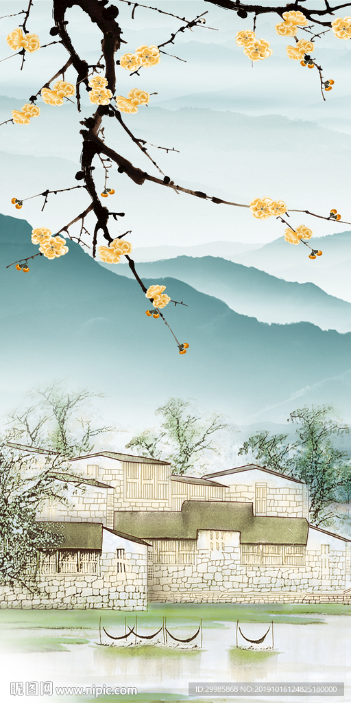 大气中式山水图 tif分层