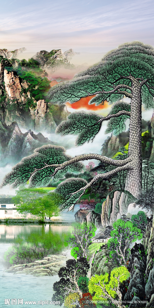 玄关中式风山水 tif分层