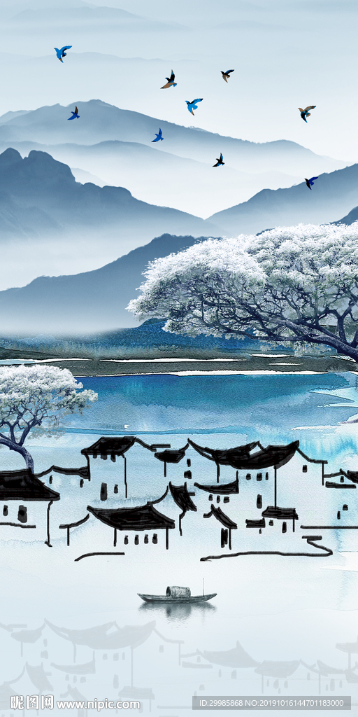 水墨中式风山水 tif分层