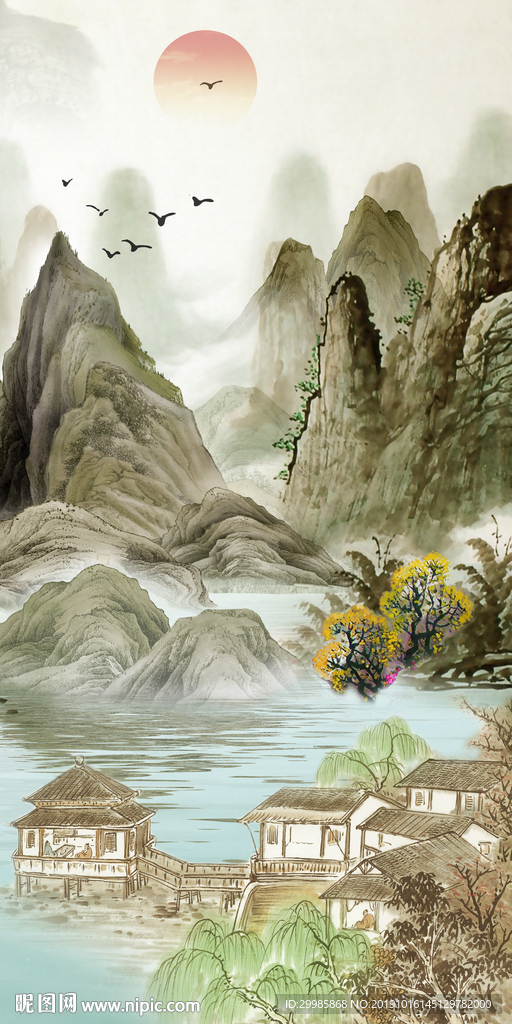 高清 中式风山水 tif分层