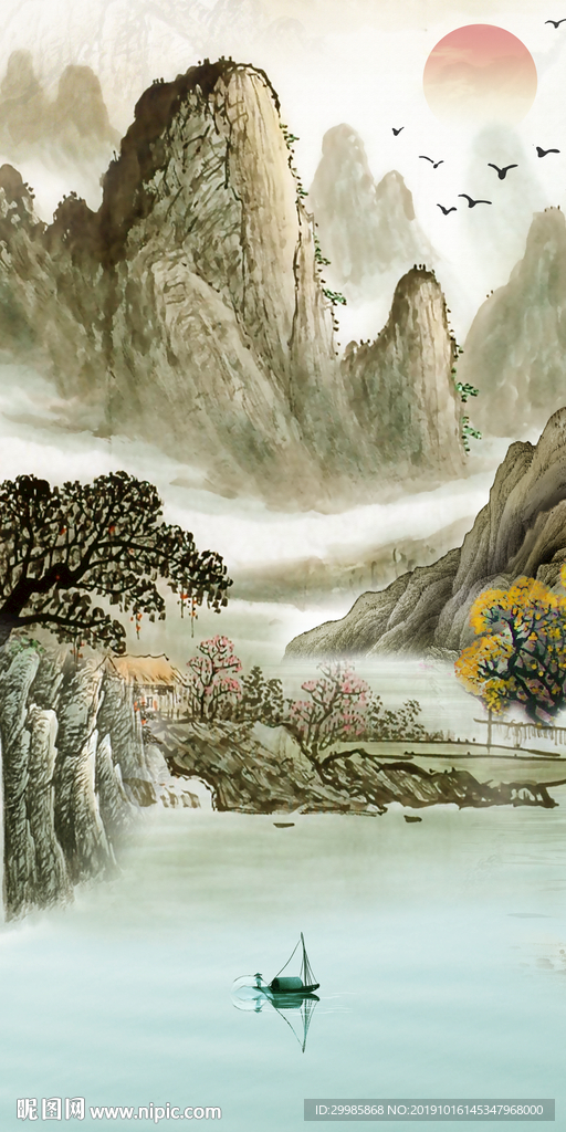 别墅中国风山水 tif分层